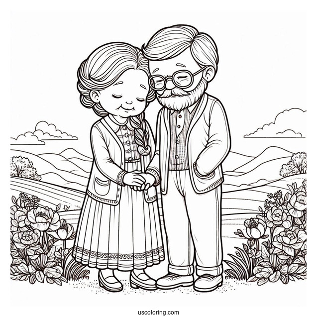 Precious Moments Coloring Page Of Grandparents In Love