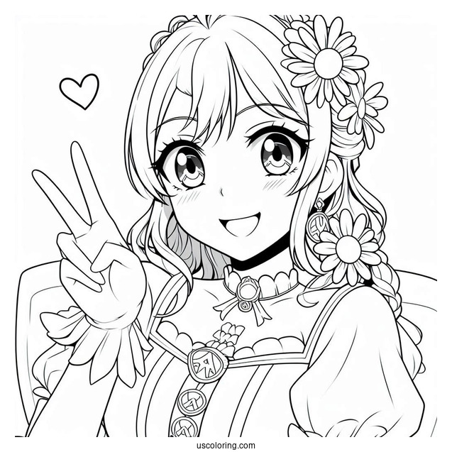 Anime Princess Daisy Coloring Page Making Peace Sign