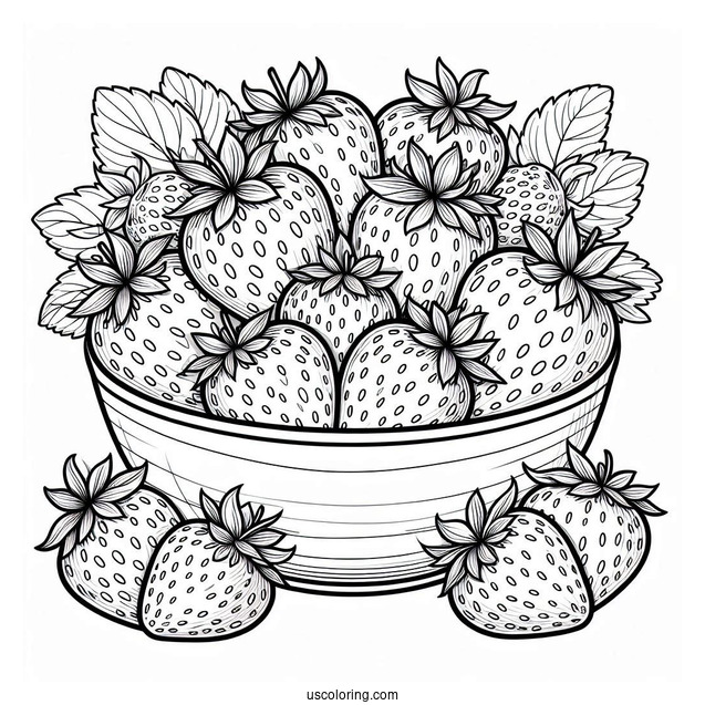 Bunch Of Strawberries In A Bowl Coloring Sheet