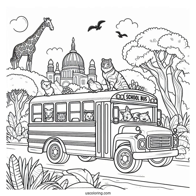School Bus Coloring Page Field Trip to the Zoo