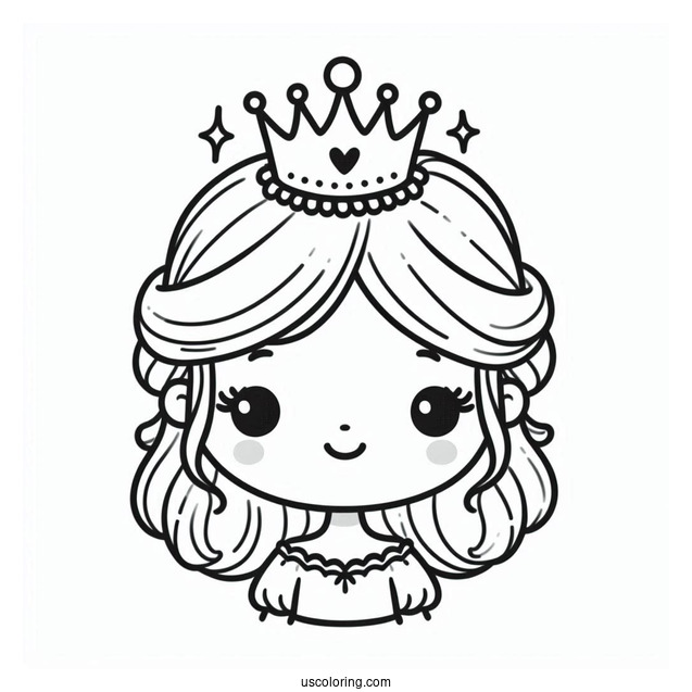 Cute Princess Wearing Simple Crown Coloring Sheet