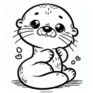 Simple Baby Otter Coloring Page For Preschoolers