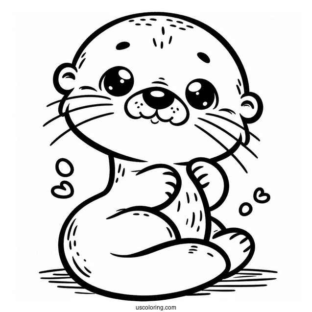 Simple Baby Otter Coloring Page For Preschoolers