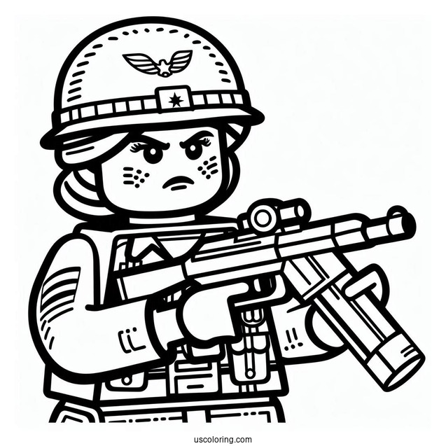Angry Lego Soldier Coloring Page With Gun And Dagger