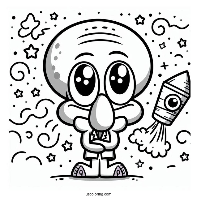 Chibi Squidward Coloring Page For Preschoolers