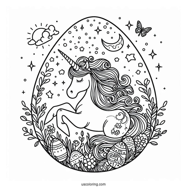 Magical Unicorn Easter Egg Coloring Page For Kids