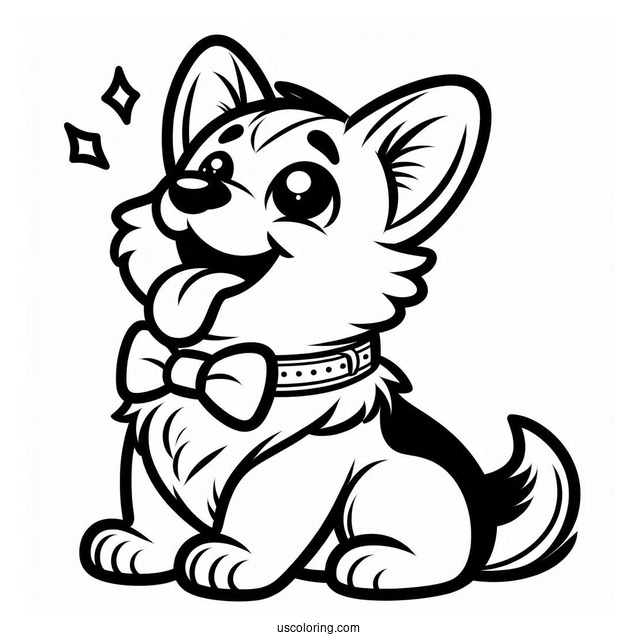 Easy Corgi Coloring Page With Tongue Out For Kids