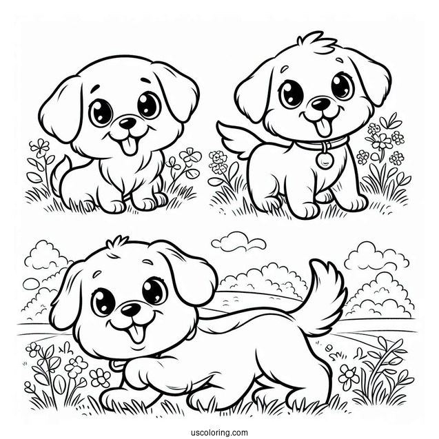 Cartoon Dogs In Lawn Coloring Page