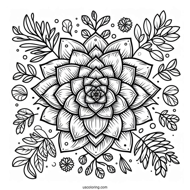 Cartoon Succulent Coloring Page Mandala For Kids