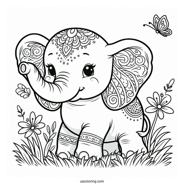 Elephant With Big Trunk Coloring In