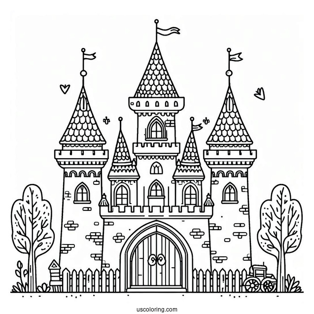 Cute Little Castle Coloring Page For Kids