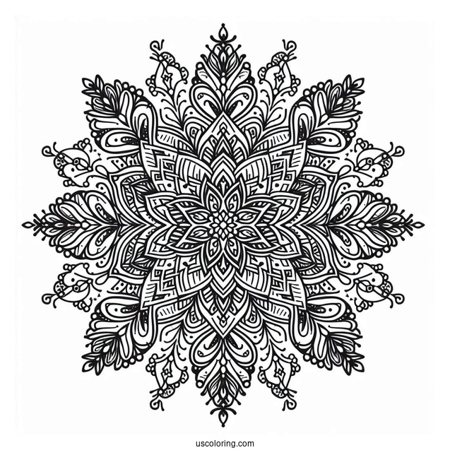 Intricate Snowflake Coloring Page Mandala