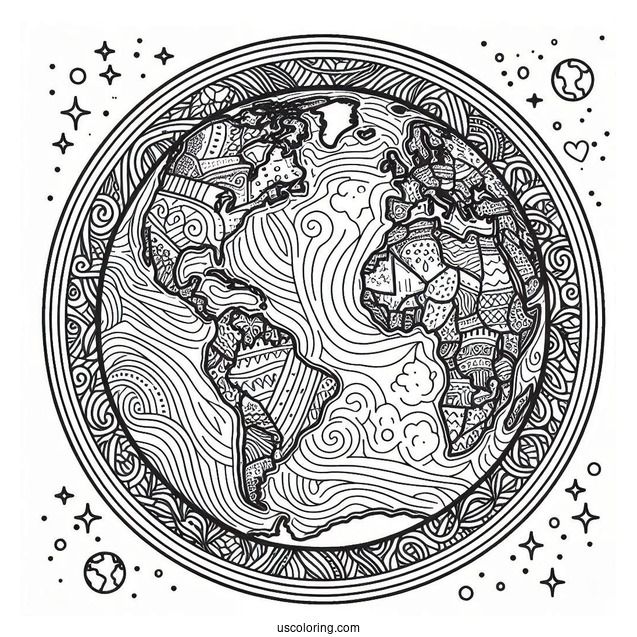 Coloring Page Of Earth With Country Borders