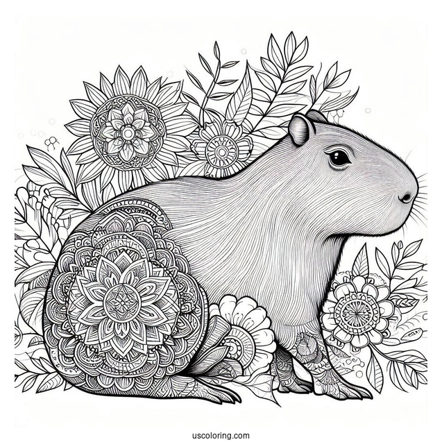 Realistic Capybara Coloring Page Inside Mandala