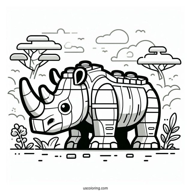 Lego Rhinoceros Coloring Page For Kids