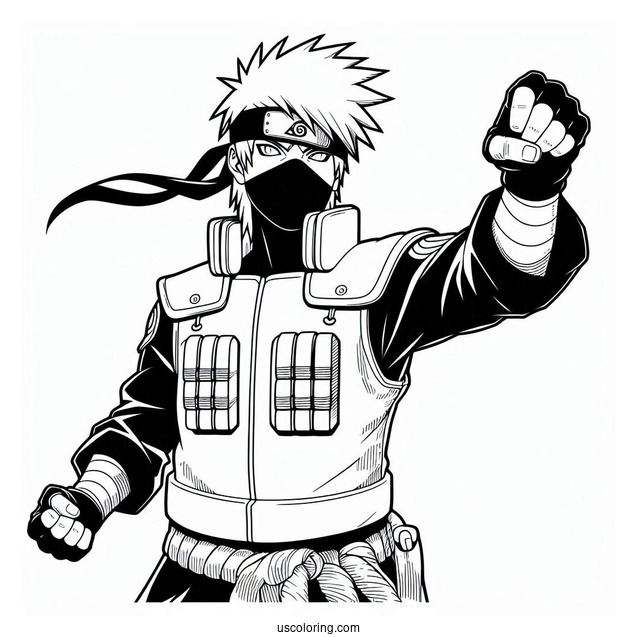 Detailed Hatake Kakashi Coloring Page Outline In Shinobi Uniform
