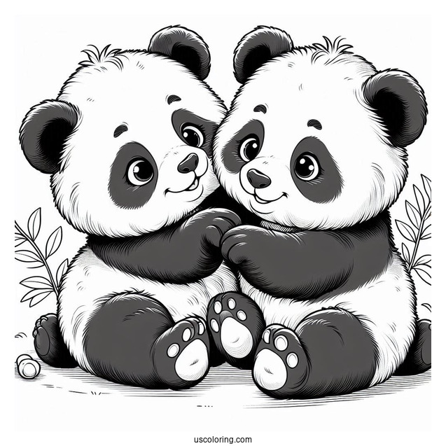 Two Baby Pandas Playing Coloring Sheet