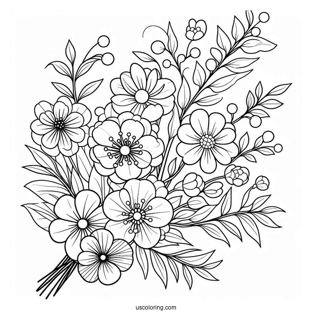 Easy Nezuko Coloring Page With Flowers For Preschoolers