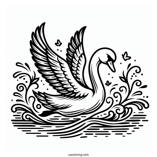 Swan Coloring Page Flying