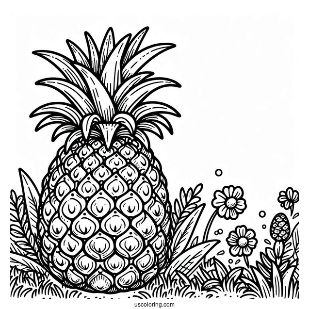 Big Juicy Pineapple Coloring Page In Backyard Paradise