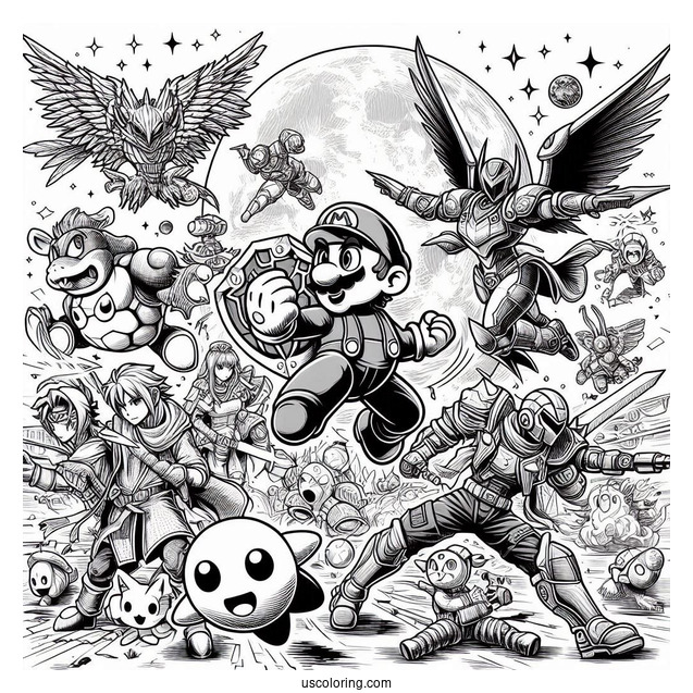 Detailed Super Smash Bros Coloring Page Poster