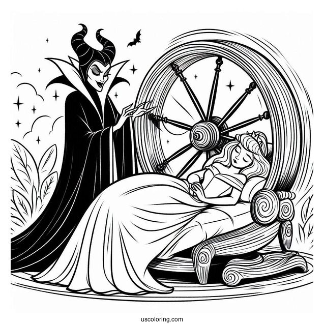 Sleeping Beauty Coloring Page Of Maleficent Guiding Princess Aurora To The Spinning Wheel