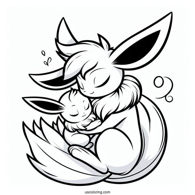 Sylveon Coloring Page Embracing Baby Eevee