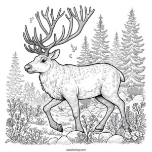 Detailed Reindeer Walking In The Wild To Color