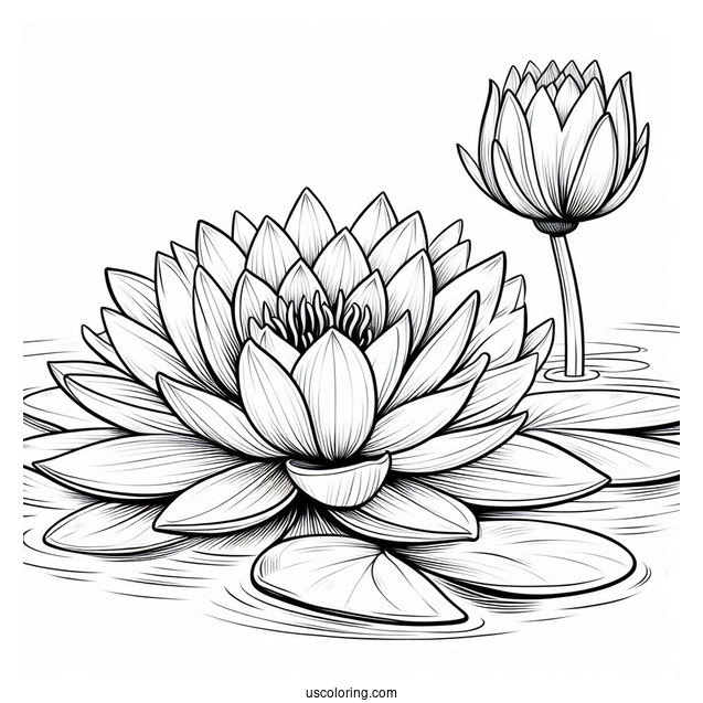 Flower Coloring Pages Of Large Water Lily On Pond