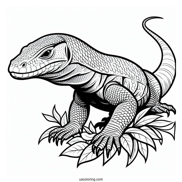 Lizard Coloring Page of Komodo Dragon Walking