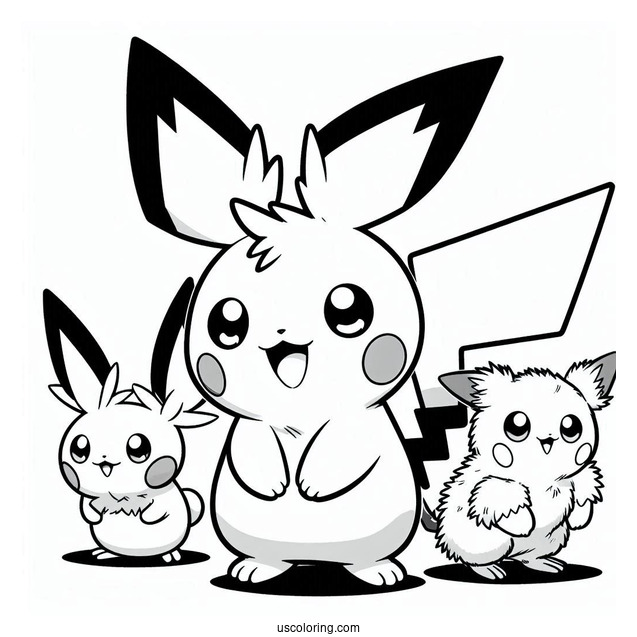 Coloring Sheet Of Pichu, Raichu, And Pikachu For Kids