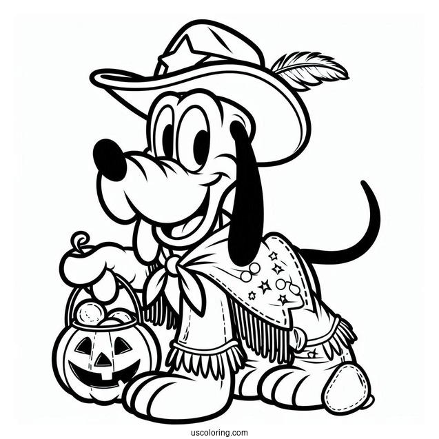 Pluto Coloring Page In Cowboy Costume Trick Or Treating For Halloween