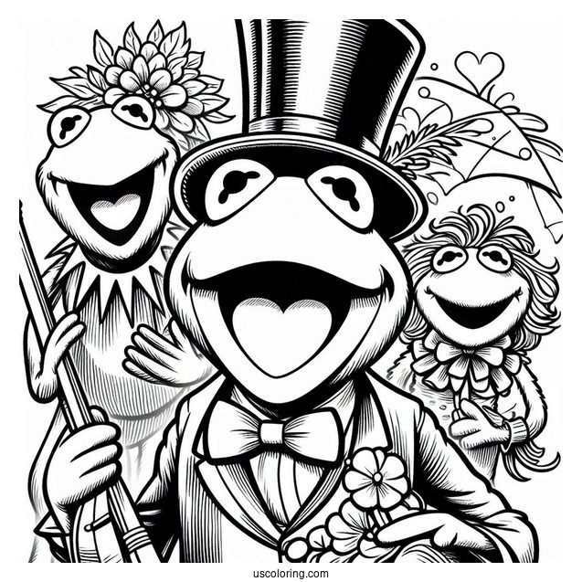 Muppets Coloring Page Of Happy Kermit The Frog For Kids