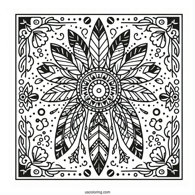 Native American Coloring Page Pattern On Fabric