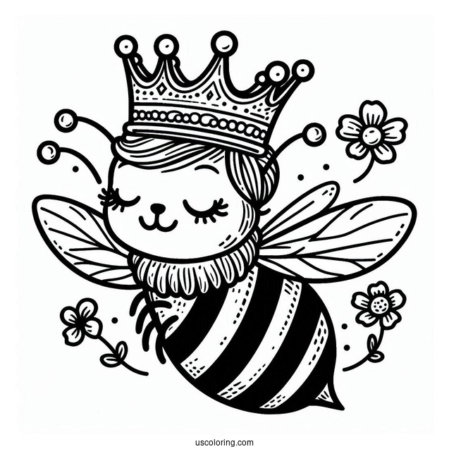 Queen Bee Coloring Page Wearing A Crown For Kids