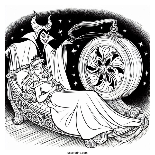 Sleeping Beauty Coloring Page Of Maleficent Guiding Princess Aurora To The Spinning Wheel