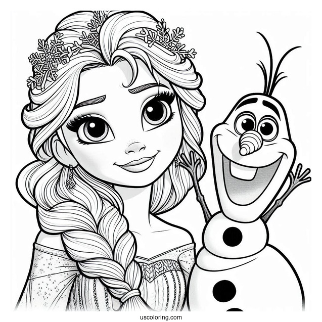Elsa And Olaf From Frozen Coloring Page