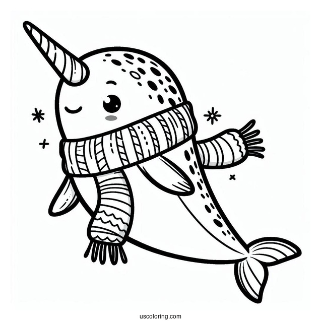 Narwhal Coloring Page Wearing A Scarf