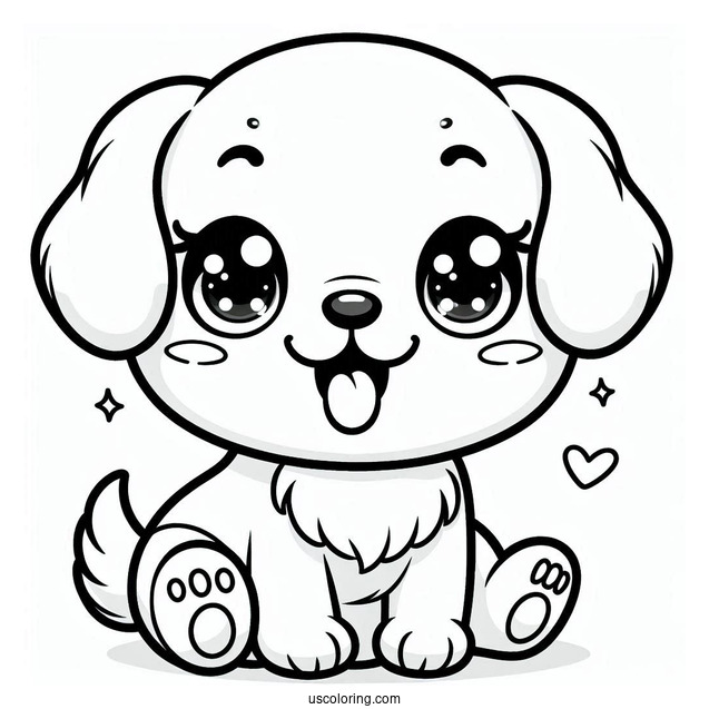 Adorable Puppy With Tongue Out Coloring Page For Preschoolers
