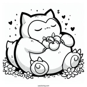Snorlax Coloring Page Sleeping With Apples On Stomach