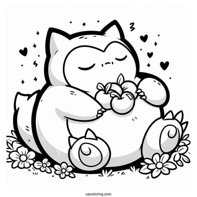 Snorlax Coloring Page Sleeping With Apples On Stomach