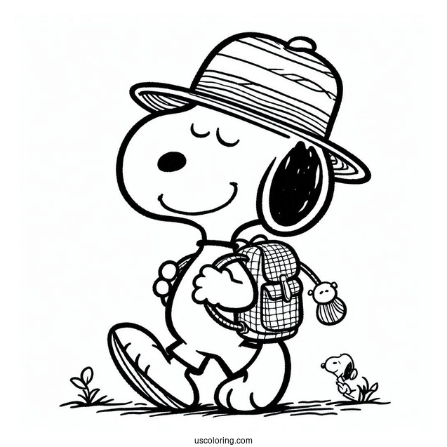 Snoopy Walking With a Knapsack To Color
