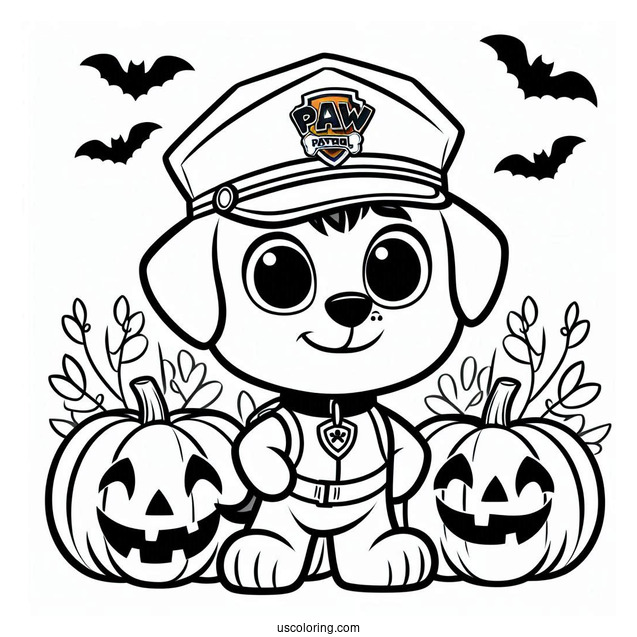 Paw Patrol Halloween Coloring Page With Pumpkin