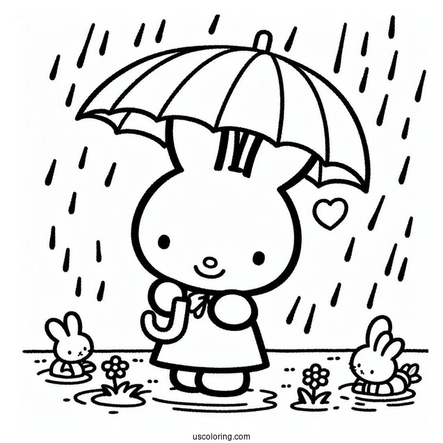 Miffy Coloring Page Of Melanie Sharing Umbrella In The Rain