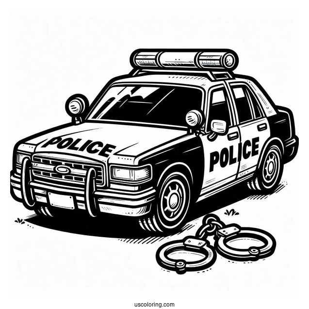 Police Car Coloring Page With Handcuffs