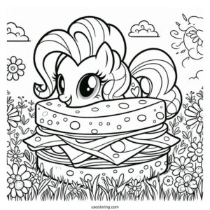 Cheese Sandwich With Pinkie Pie Coloring Page In Flower Field