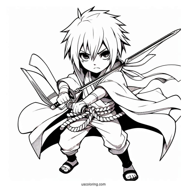 Chibi Sasuke Coloring Page Fighting With Sword