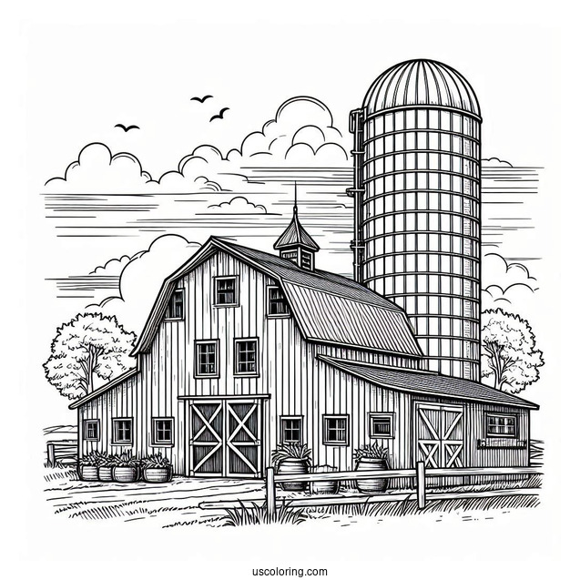Detailed Farm Barn With Silo