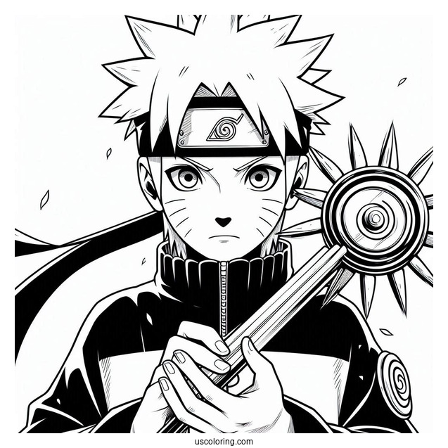 Naruto Coloring Page of Uchiha Sasuke Holding The Kusanagi