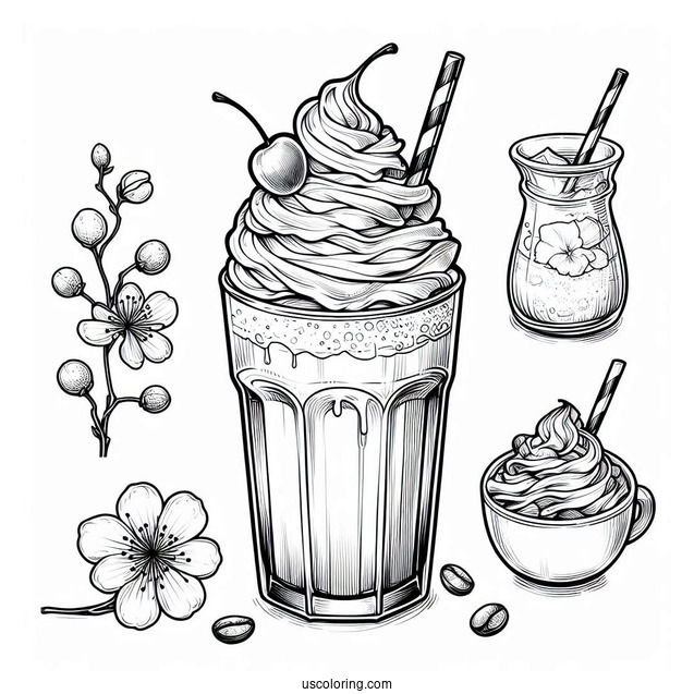 Iced Coffee Coloring Pages Of Whipped Cream And Syrup